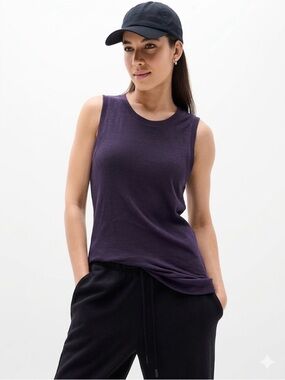 Athleta Breezy Tank Purple Large Linen Workout Hiking Gym Activewear Staple